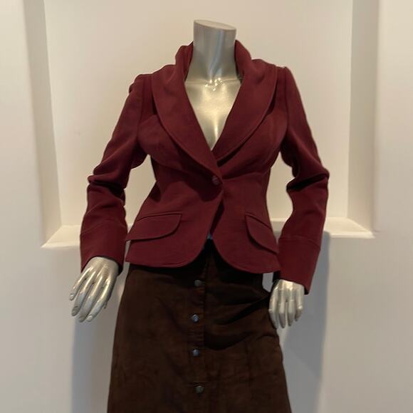 A D E C2 By Philippe  A D E C Cropped Wool Blazer Jacket Burgundy Size 10 - Picture 1 of 14
